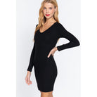 Long Slv V-neck Mini Rib Dress-NXTLVLNYC