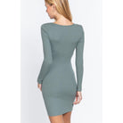 Long Slv V-neck Mini Rib Dress-NXTLVLNYC