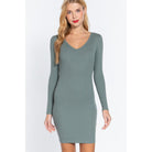 Long Slv V-neck Mini Rib Dress-NXTLVLNYC