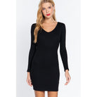 Long Slv V-neck Mini Rib Dress-NXTLVLNYC