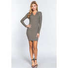 Long Slv V-neck Sweater Rib Mini Dress-NXTLVLNYC