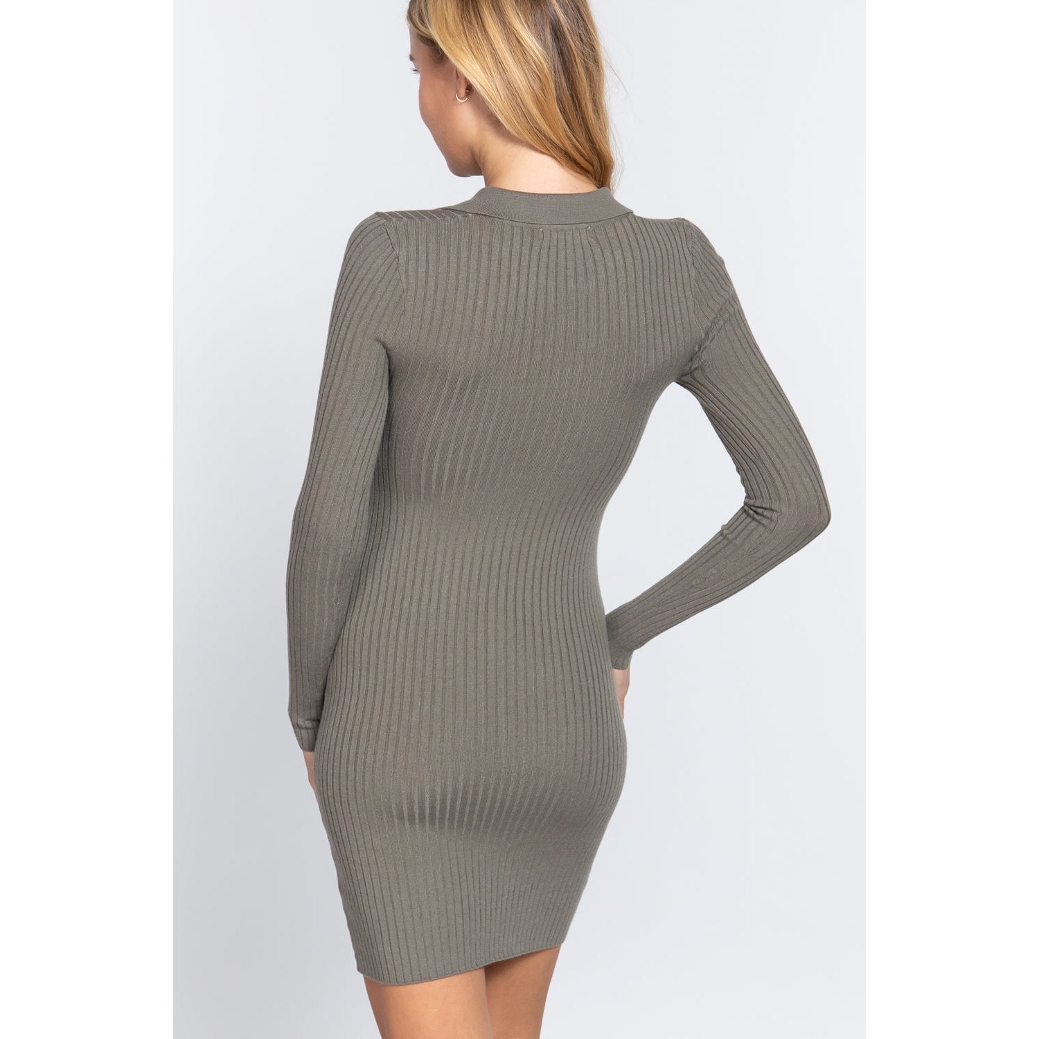 Long Slv V-neck Sweater Rib Mini Dress-NXTLVLNYC