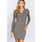 Long Slv V-neck Sweater Rib Mini Dress-NXTLVLNYC