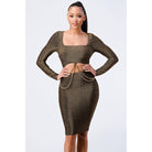 Luxe Waist Gold Chain Cut-out Detail Square Neck Glitter Bodycon Dress-NXTLVLNYC