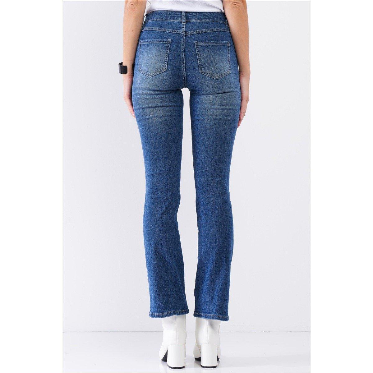 Medium Blue Denim High Waisted Skinny Boot Recycled Jeans-Women - Apparel - Pants - Trousers-NXTLVLNYC