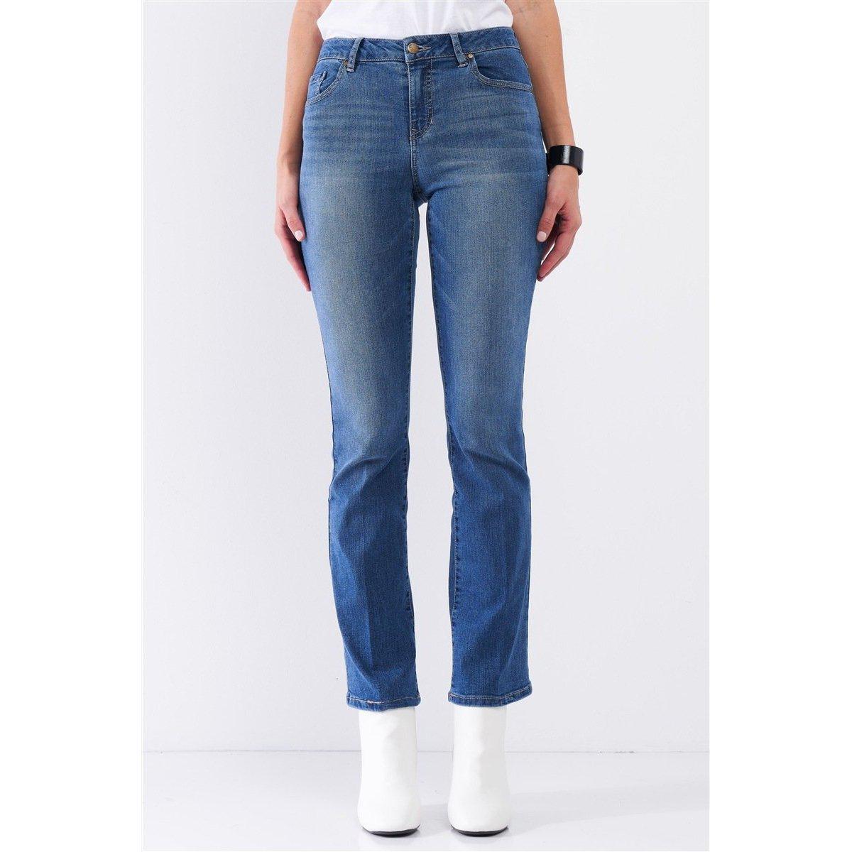 Medium Blue Denim High Waisted Skinny Boot Recycled Jeans-Women - Apparel - Pants - Trousers-NXTLVLNYC
