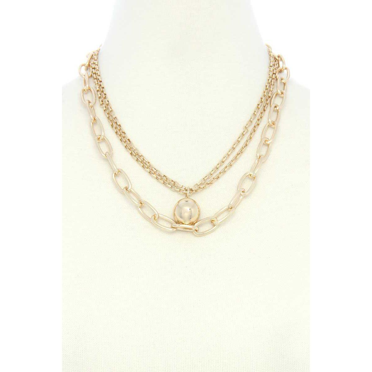 Metal Ball Oval Link Layered Necklace-Jewelry & Accessories - Necklaces & Pendants-NXTLVLNYC