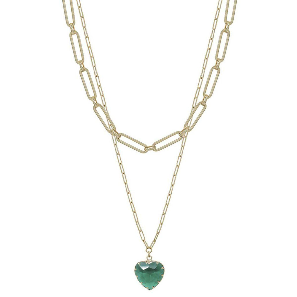 Metal Chain Heart Pendant 2 Layered Necklace-NXTLVLNYC