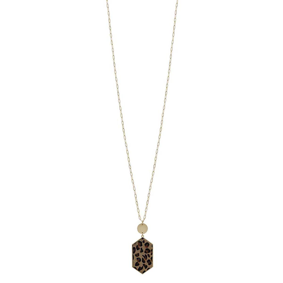 Metal Chain Hexagon Leopard Pendant Long Necklace-NXTLVLNYC