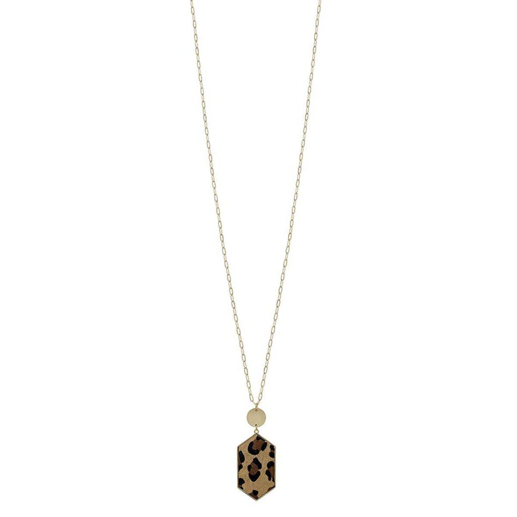Metal Chain Hexagon Leopard Pendant Long Necklace-NXTLVLNYC