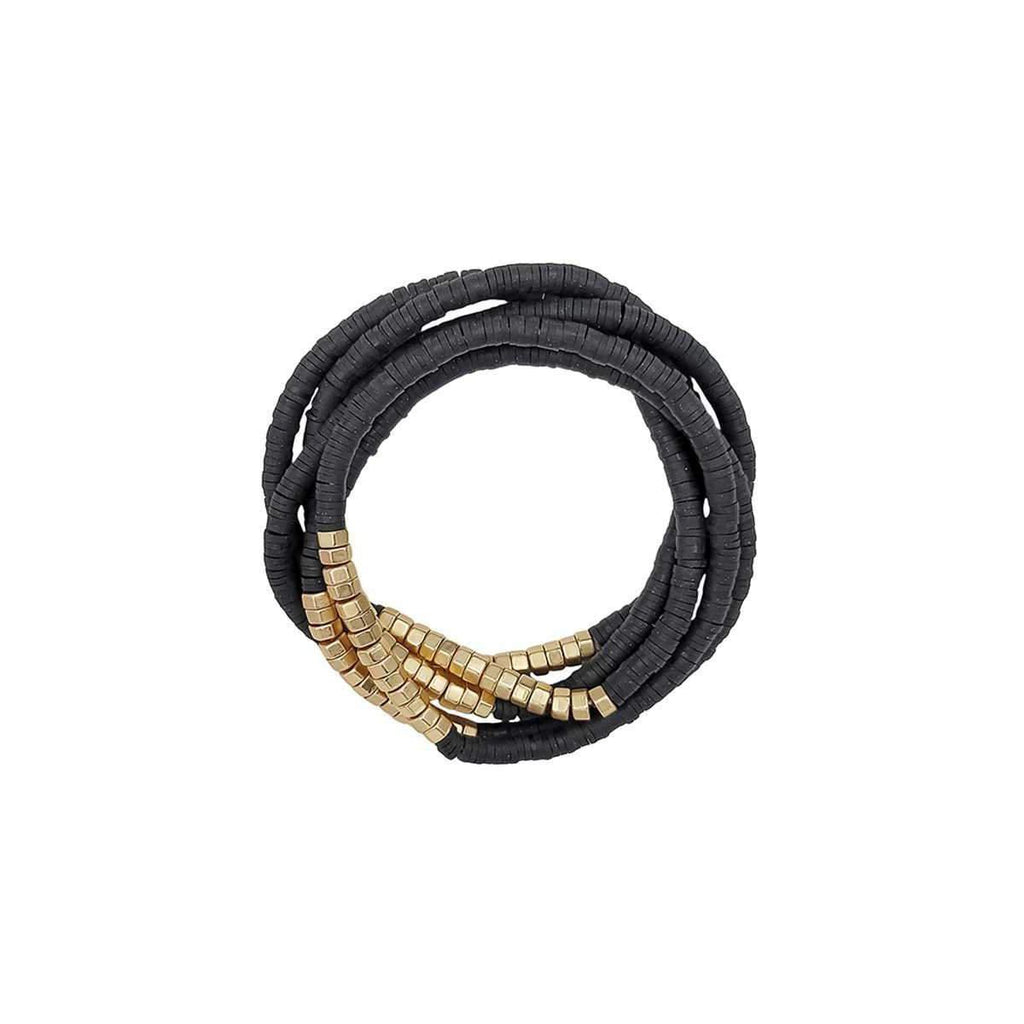 Metal Rubber Disc Bead Stretch Multi Bracelet 5 Pc Set-NXTLVLNYC