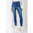 Mid Blue High-waisted With Rips Skinny Denim Jeans-Pants-NXTLVLNYC