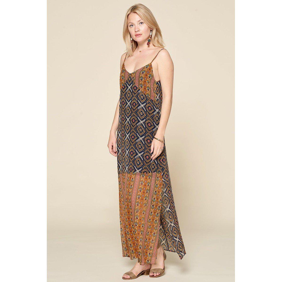 Mixed Printed Chiffon Maxi Slip Dress-NXTLVLNYC