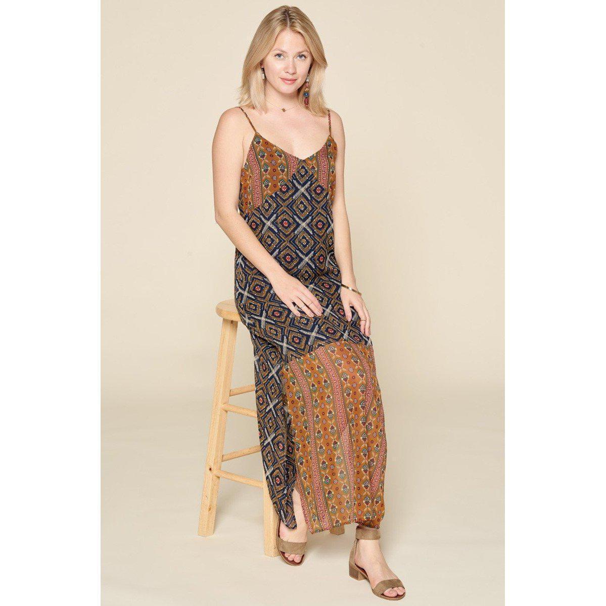 Mixed Printed Chiffon Maxi Slip Dress-NXTLVLNYC