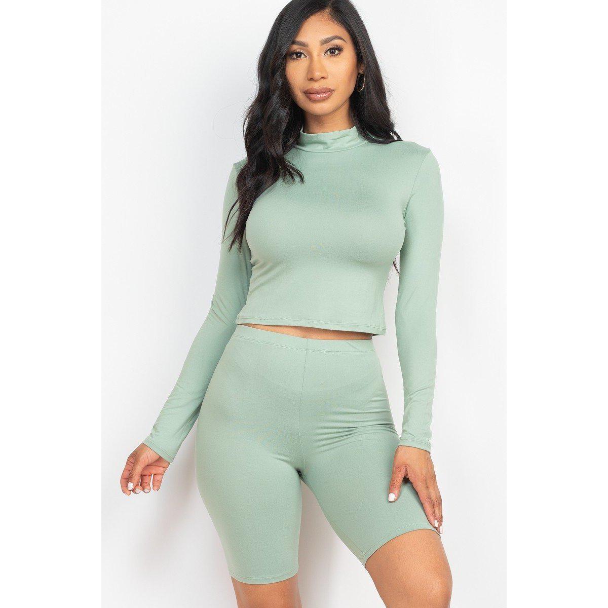 Mock Neck Top & Biker Shorts Set-NXTLVLNYC