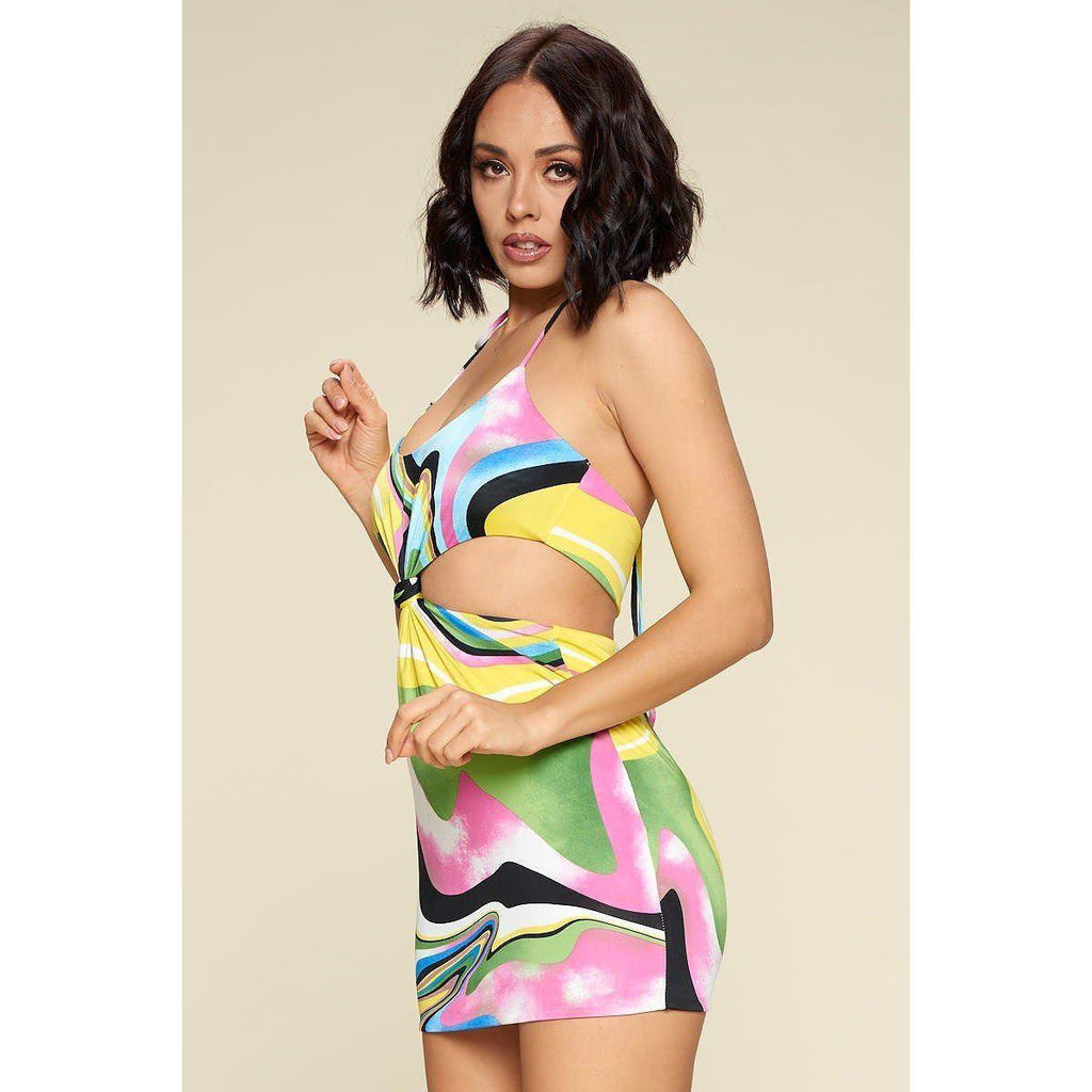 Multi Color Dress With Front Cut Out-Clothing Dresses-NXTLVLNYC