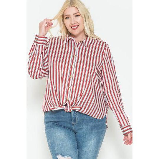 Multi Stripe Side Slit Cotton Shirt-NXTLVLNYC