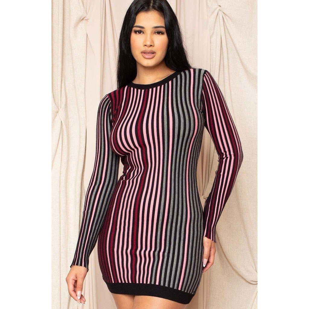 Multi-color Striped Ribbed Dress-Dresses-NXTLVLNYC