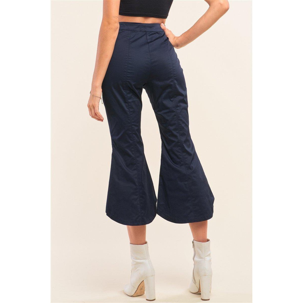 Navy Solid High Waisted Retro Bell Bottom Flare Pants-NXTLVLNYC