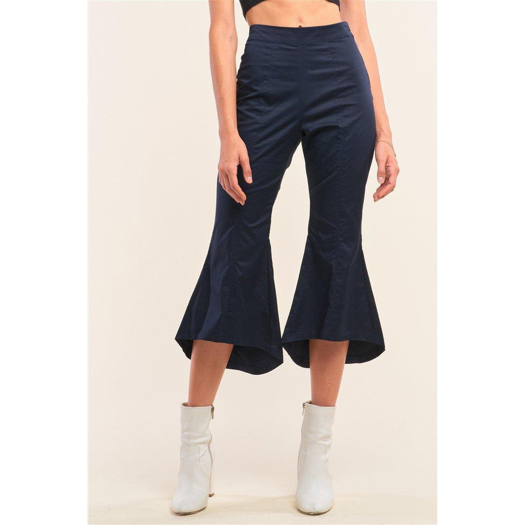 Navy Solid High Waisted Retro Bell Bottom Flare Pants-NXTLVLNYC