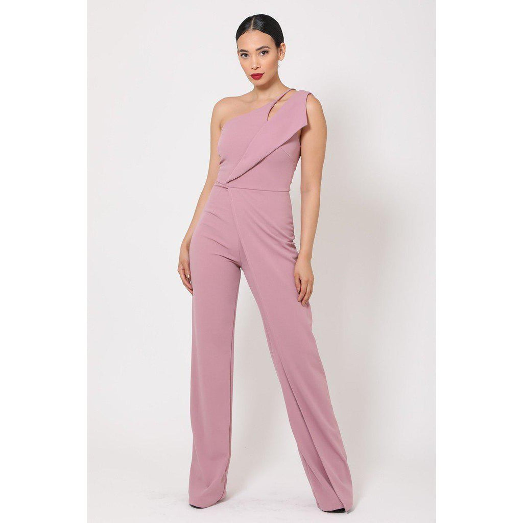 One Shoulder Jumpsuit W/ Small Opening-Jumpsuits & Rompers-NXTLVLNYC