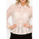 Organza Pleated Long Sleeve Blouse-Women's Fashion - Women's Clothing - Blouses & Shirts-NXTLVLNYC
