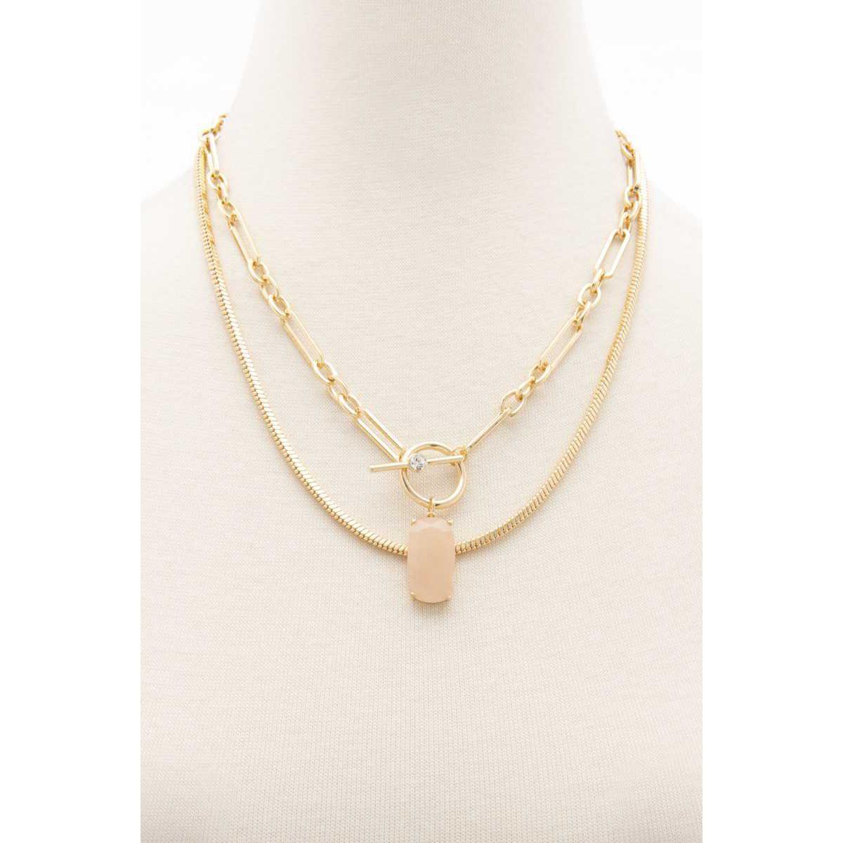 Oval Stone Toggle Clasp Layered Necklace-Necklaces-NXTLVLNYC