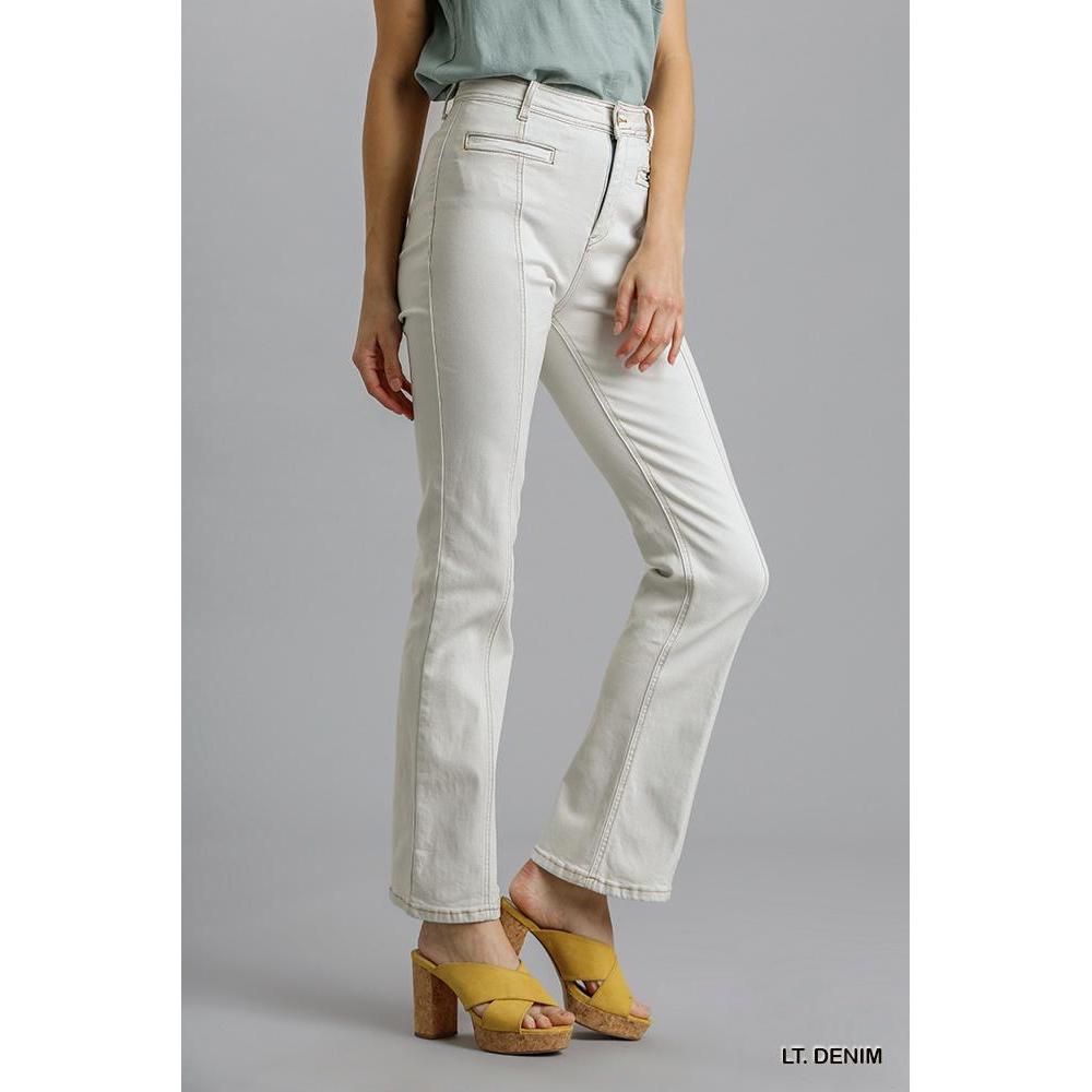 Panel Straight Cut Denim Jeans With Pockets-Women - Apparel - Pants - Trousers-NXTLVLNYC