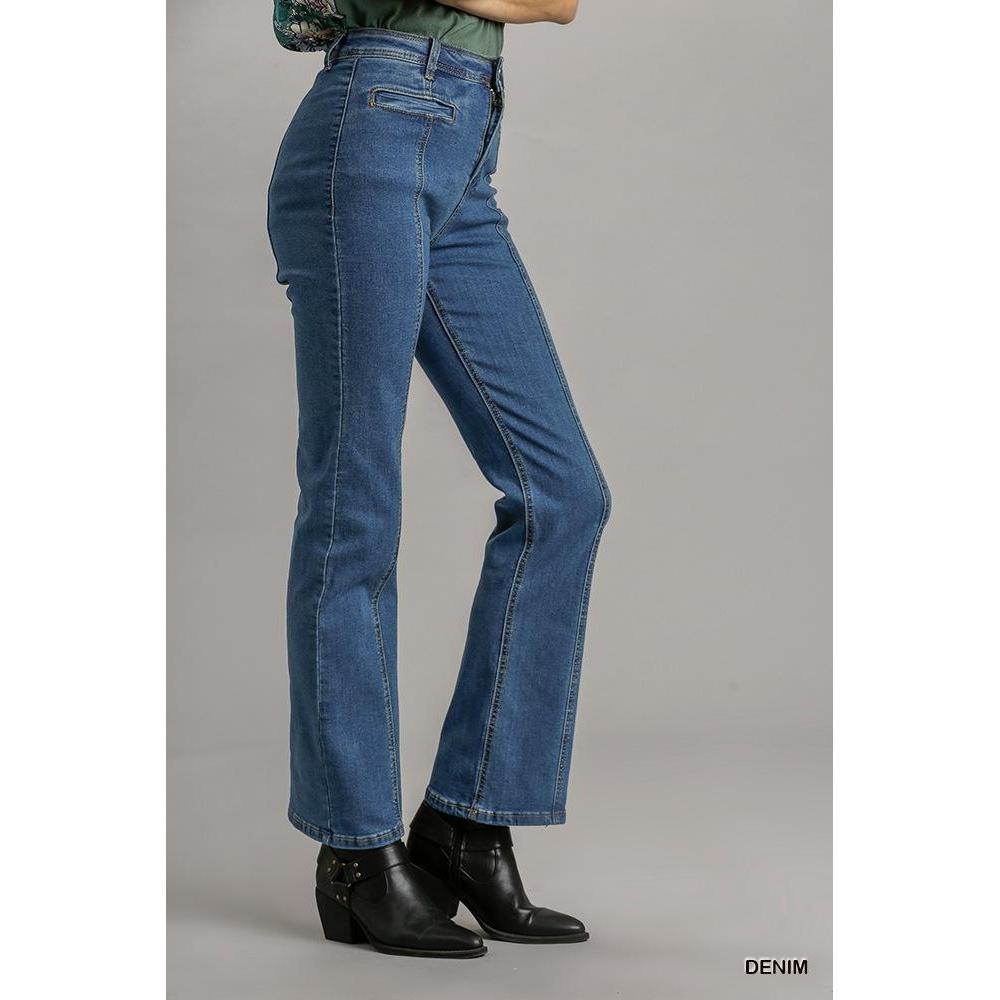 Panel Straight Cut Denim Jeans With Pockets-Women - Apparel - Pants - Trousers-NXTLVLNYC