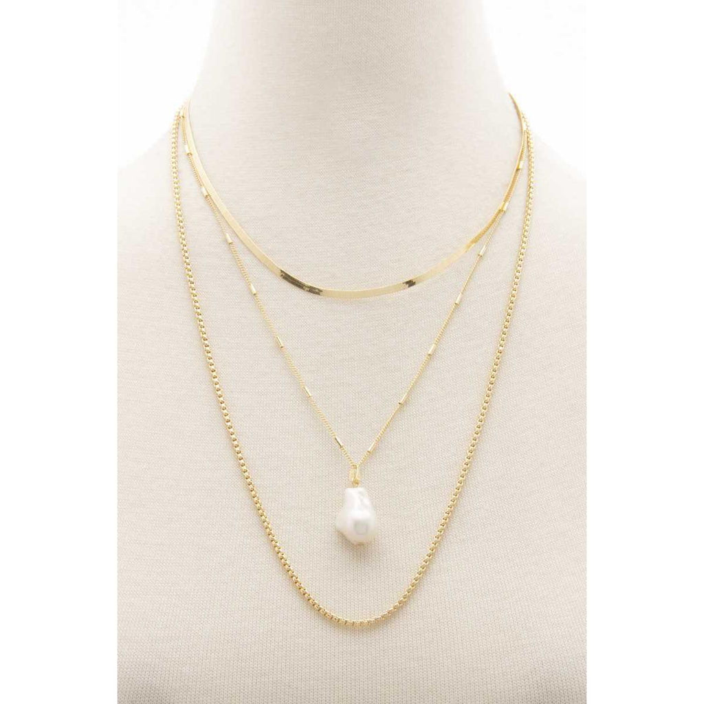 Pearl Herringbone Link Layered Necklace-Necklaces-NXTLVLNYC