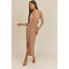 Pecan Brown Open Front Dress-NXTLVLNYC