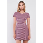 Pink & Black Striped Short Sleeve Cut-out Detail Tight Fit Mini Dress-NXTLVLNYC