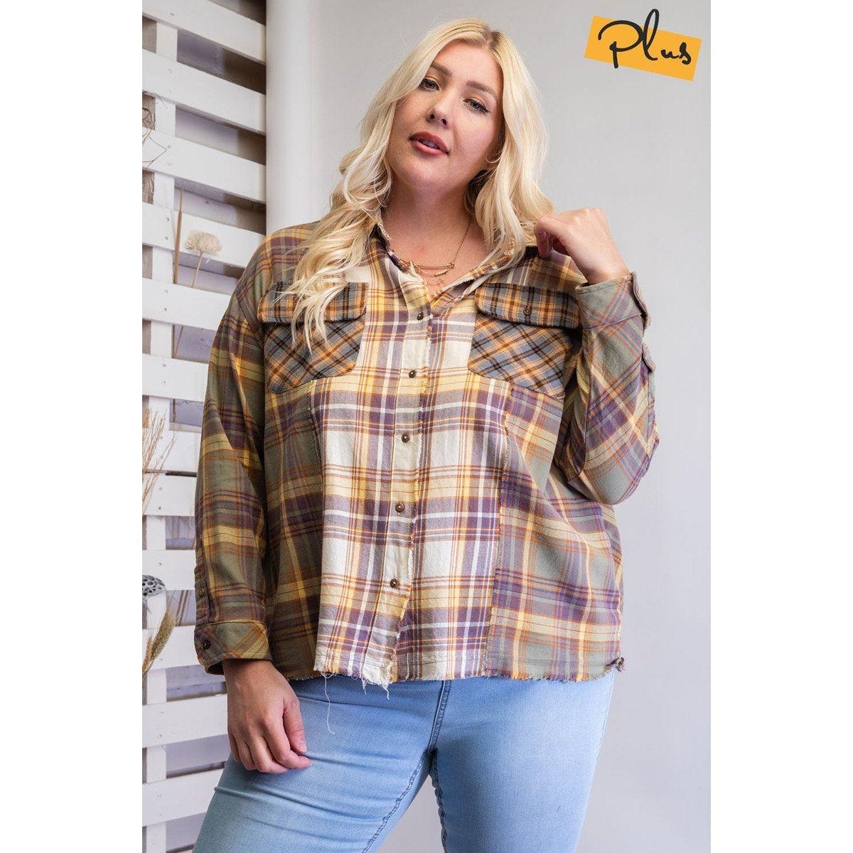 Plaid Mix Button Down Shirt-NXTLVLNYC