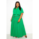 Pleated Cropped Shirt And Maxi Skirt Set-NXTLVLNYC