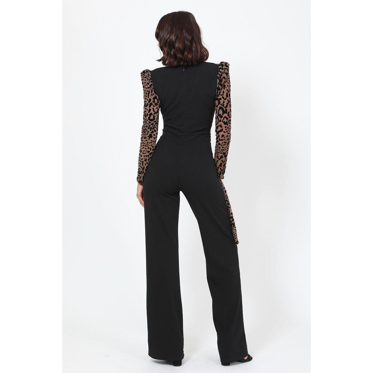 Plunging V Buckle Detail Leopard Jumpsuit-NXTLVLNYC