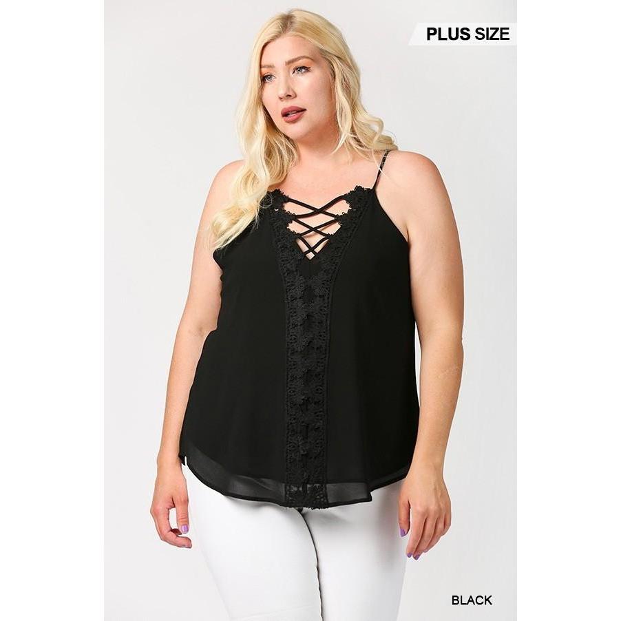 Plunging V-neckline Lattice Top With Scalloped Lace-NXTLVLNYC