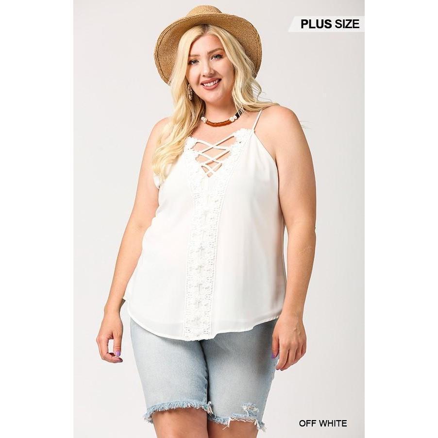 Plunging V-neckline Lattice Top With Scalloped Lace-NXTLVLNYC