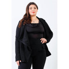 Plus Black Lurex Draped Collar Side Zip Up Lightweight Jacket-NXTLVLNYC