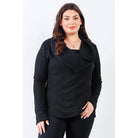 Plus Black Lurex Draped Collar Side Zip Up Lightweight Jacket-NXTLVLNYC