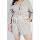 Plus Grey Button-up Collared Neck Blazer High Waist Shorts Set-NXTLVLNYC