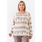 Plus Ivory Acid Wash Print Bateau Neck Relaxed Fit Long Sleeve Top-Clothing Tops-NXTLVLNYC