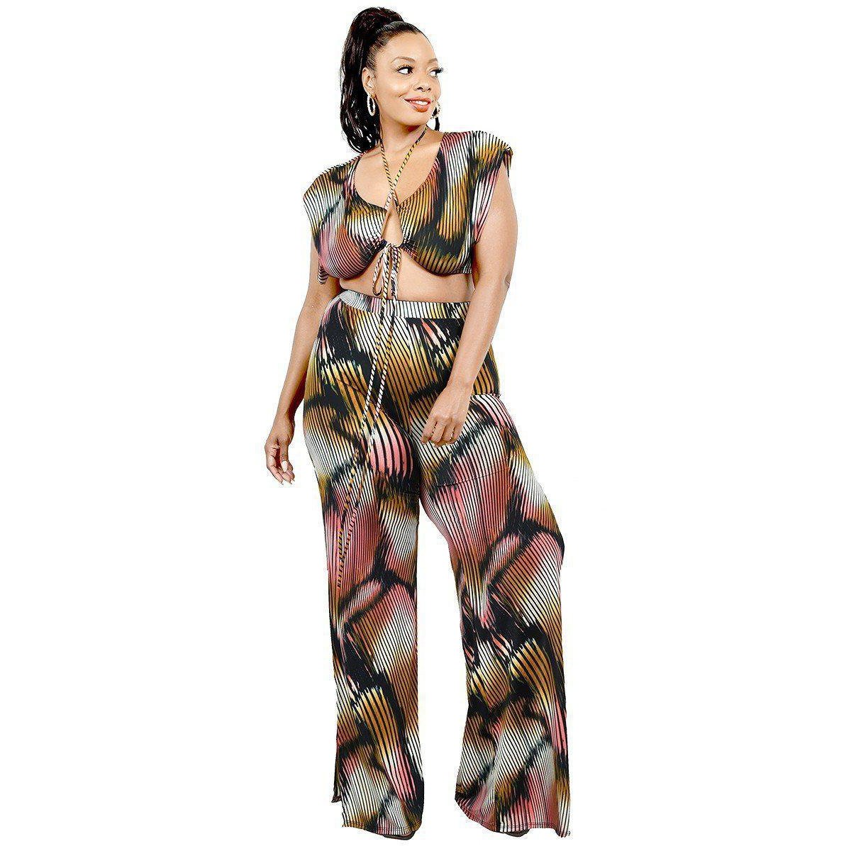 Plus Knitted Color Painting 2 Piece Pants Set-NXTLVLNYC