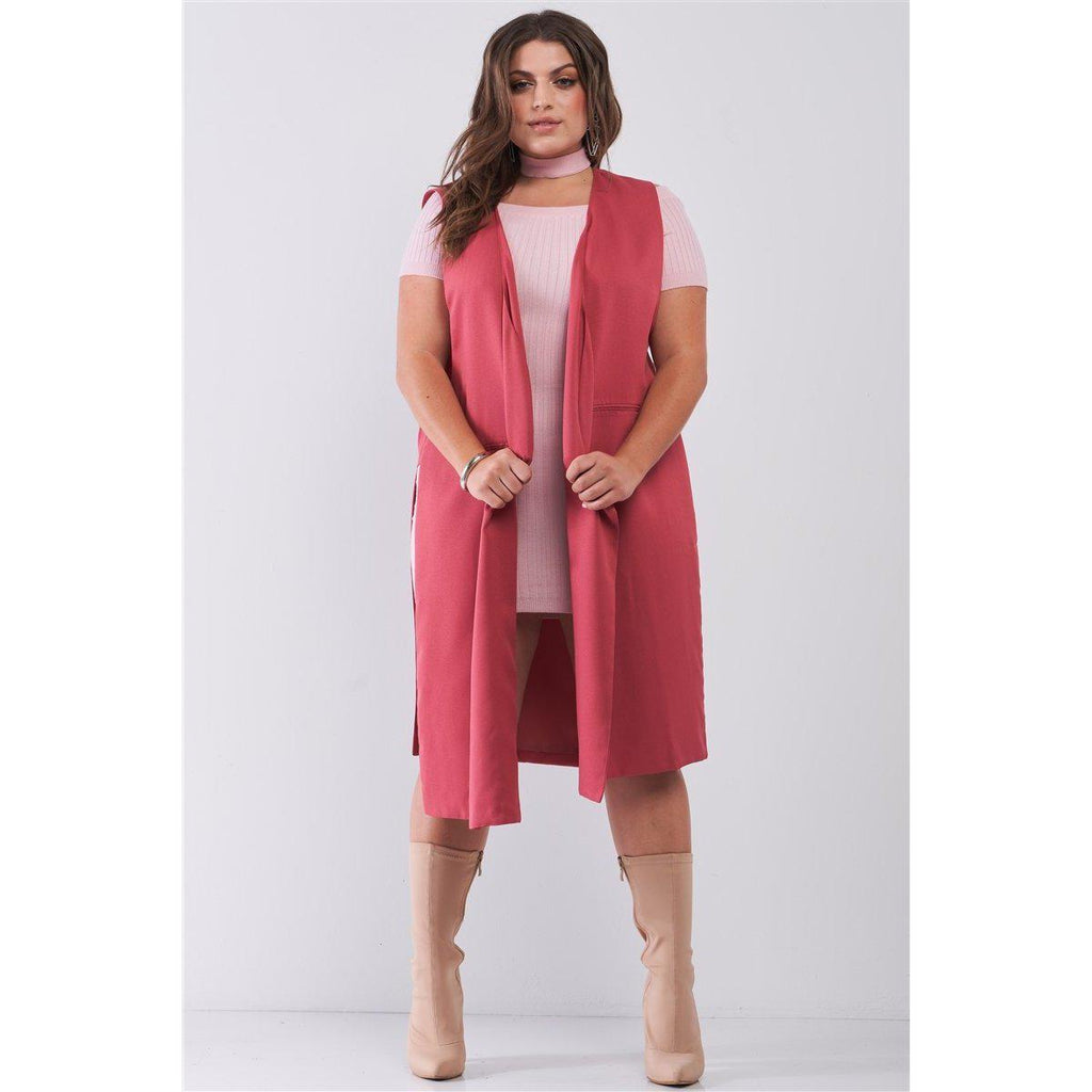 Plus Open Front And Side Sleeveless Long Vest-NXTLVLNYC