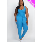 Plus Ribbed Sleeveless Drawstring Jumpsuit-NXTLVLNYC