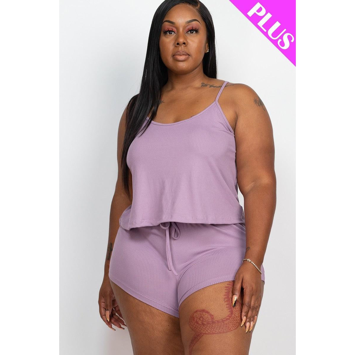 Plus Ribbed Strappy Top And Shorts Set-NXTLVLNYC