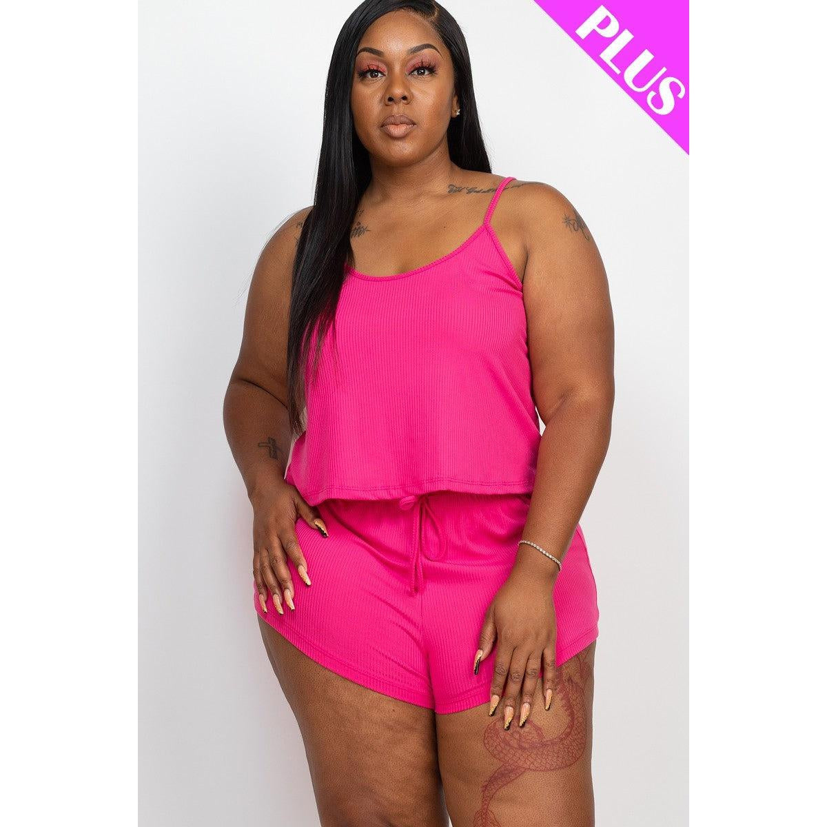 Plus Ribbed Strappy Top And Shorts Set-NXTLVLNYC