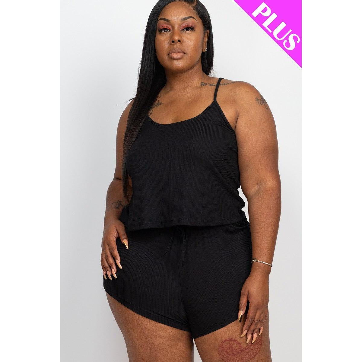 Plus Ribbed Strappy Top And Shorts Set-NXTLVLNYC