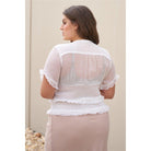 Plus Short Sleeve U-neck With Self-tie Detail Frill Smocked Sheer Top-Clothing Tops-NXTLVLNYC