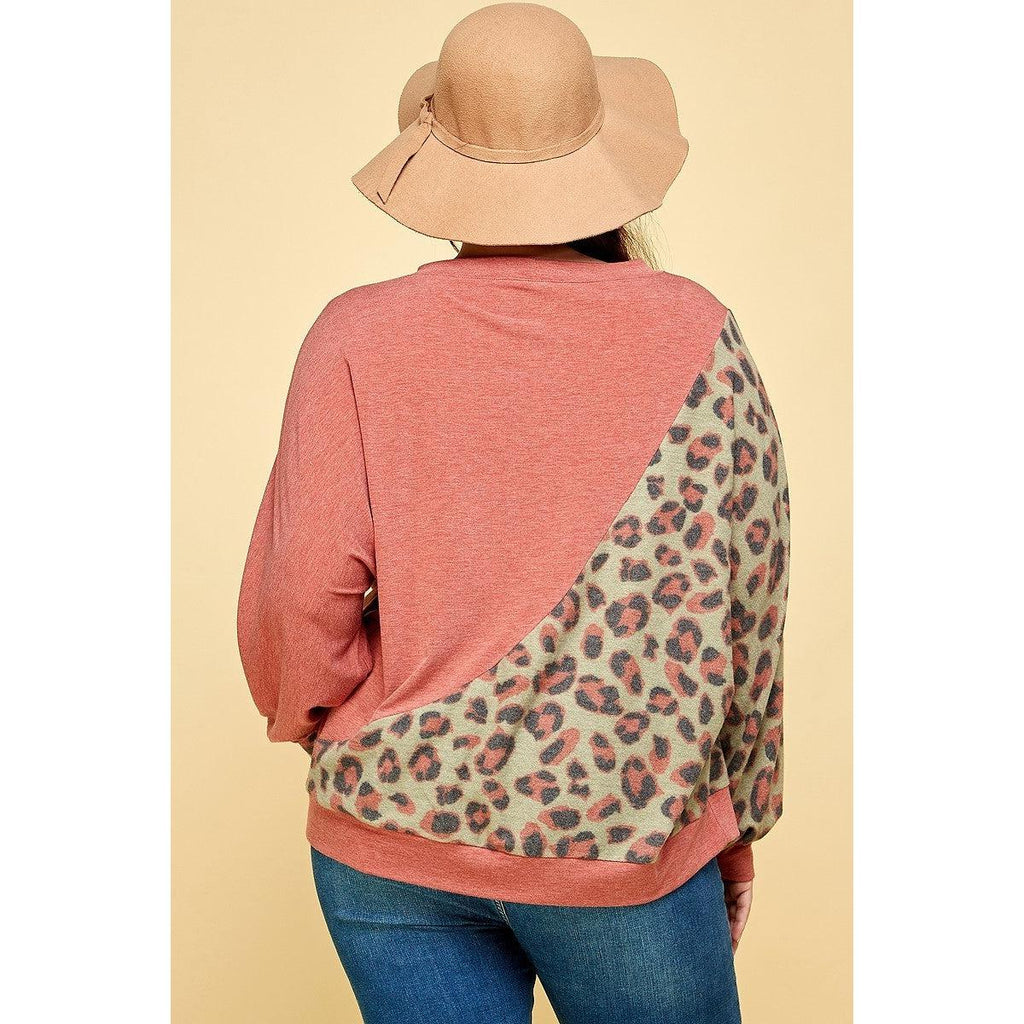 Plus Size Cute Animal French Terry Brush Contrast Print Pullover-NXTLVLNYC