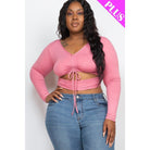 Plus Size Drawstring Ruched Cutout Crop Top-Clothing Tops-NXTLVLNYC